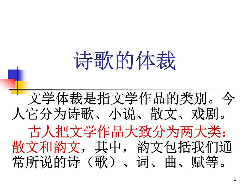 2020-2021学年 高中语文 二轮复习诗歌的体裁课件（20张）第1页