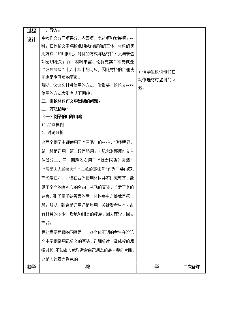 2020-2021学年 高中语文 二轮复习议论文写作之材料处理 教案第2页
