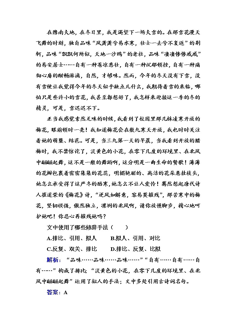 2020-2021学年 高中语文 二轮复习 专题强化练（十三）修辞 习题第2页