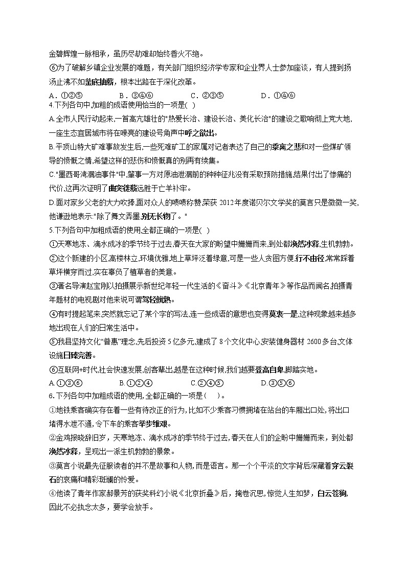 2022届高考语文一轮复习 正确使用成语 专项练习（十）第2页