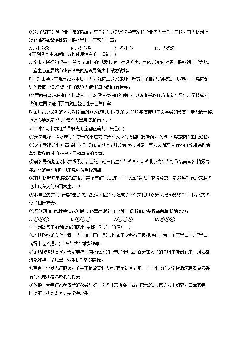 2022届高考语文一轮复习正确使用成语专项训练卷（十）第2页