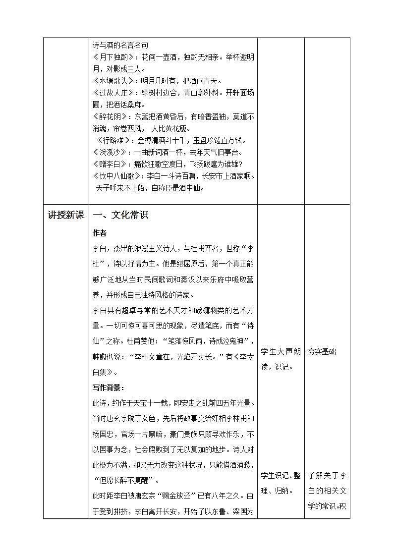 统编版高中语文 选择性必修上册教学设计《将进酒》02