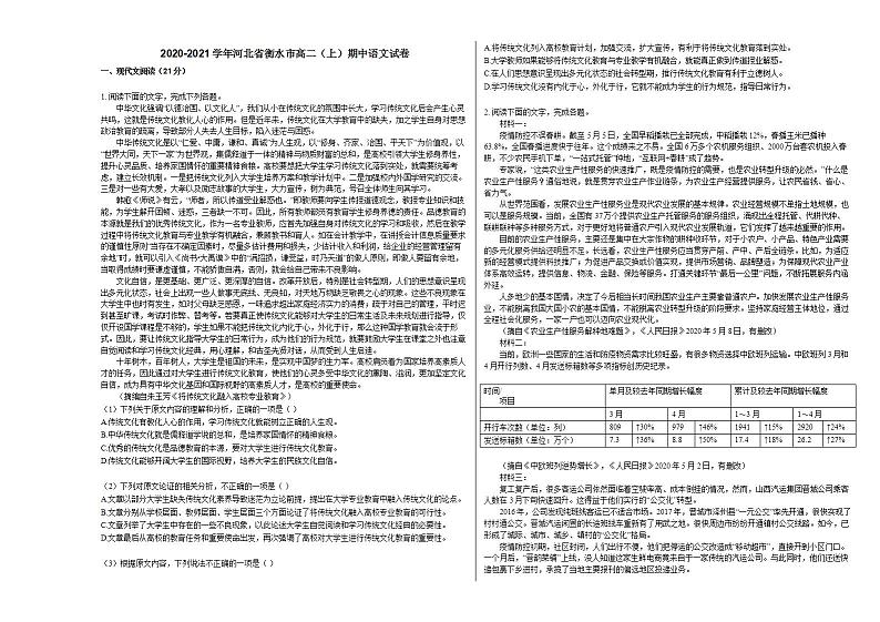 2020-2021学年河北省衡水市高二（上）期中语文试卷人教版第1页