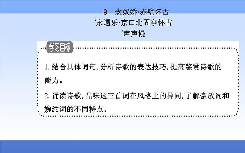 （新教材）2021秋统编版语文必修上册课件：第三单元第9课+念奴娇·赤壁怀古+永遇乐·京口北固亭怀古+01