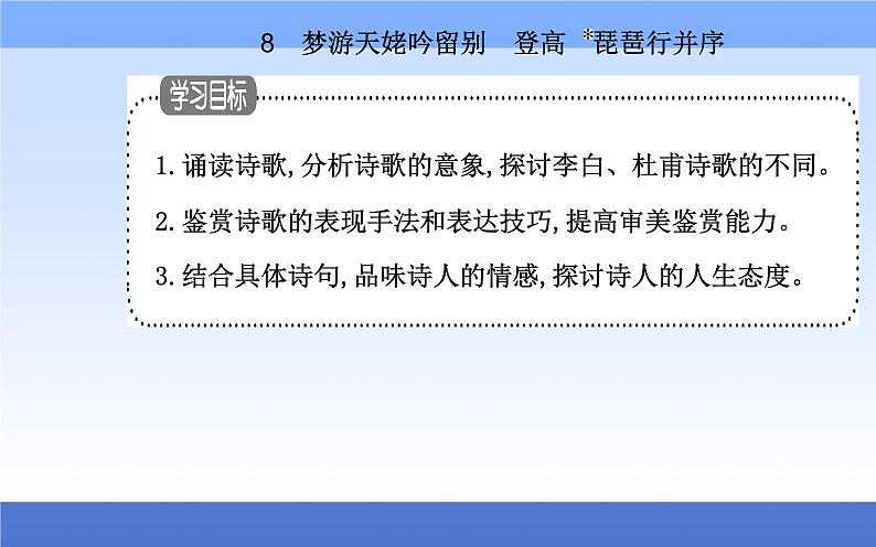 （新教材）2021秋统编版语文必修上册课件：第三单元第8课+梦游天姥吟留别　登高+琵琶行并序+01