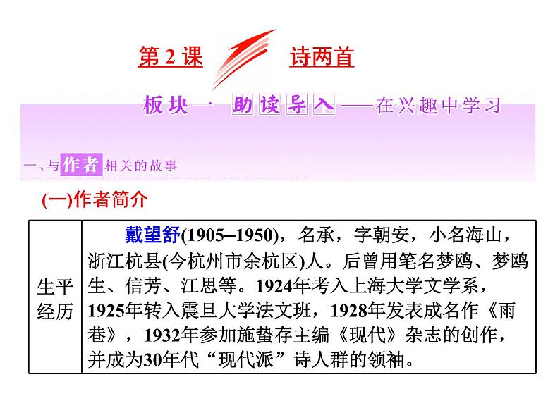 高中语文人教版必修1（课件）：第2课 诗两首课件（共77 张PPT）第1页