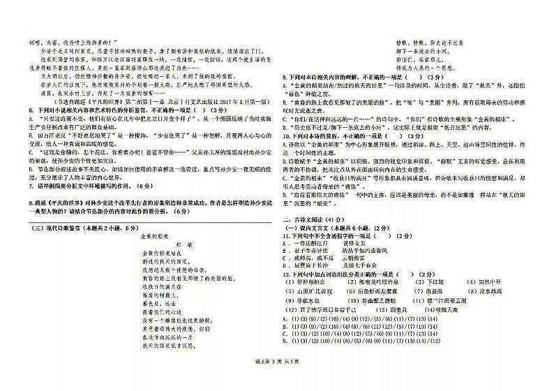 黑龙江省哈尔滨市第九中学2020-2021学年度上学期期末学业阶段性评价高一学年语文试卷及答案（PDF版）第3页
