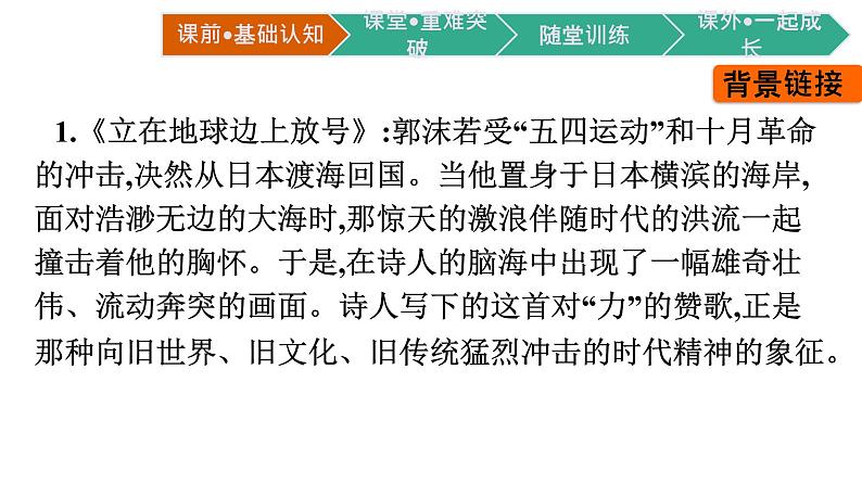 2021-2022学年部编版高中语文必修上册：第1单元 第2课 立在地球边上放号 红烛 峨日朵雪峰之侧 致云雀  课件（共57页）第7页