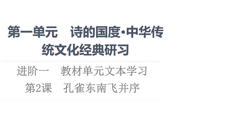 2021-2022学年新教材语文选择性必修下册课件：第1单元　进阶1 第2课　孔雀东南飞并序 课件29张第1页