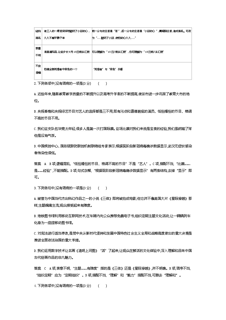 新高考语文一轮总复习专题二辨析并修改病句 专题检测含答案02