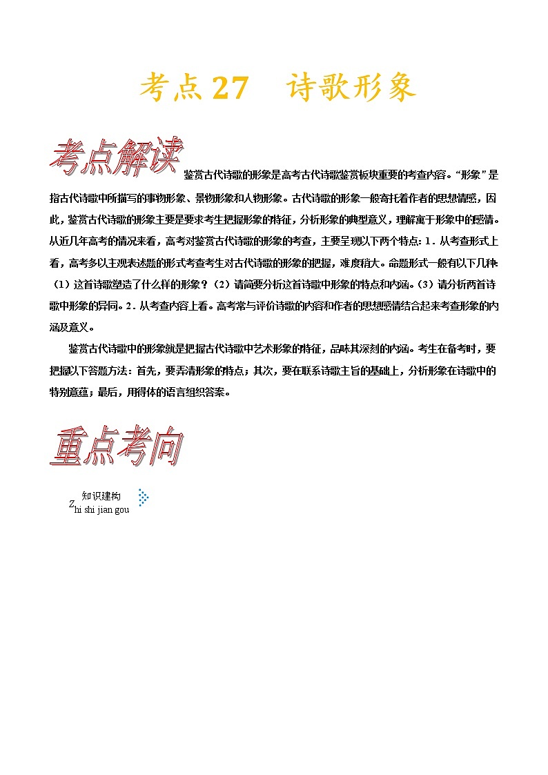 高三语文新教材一轮复习考点27诗歌形象第1页