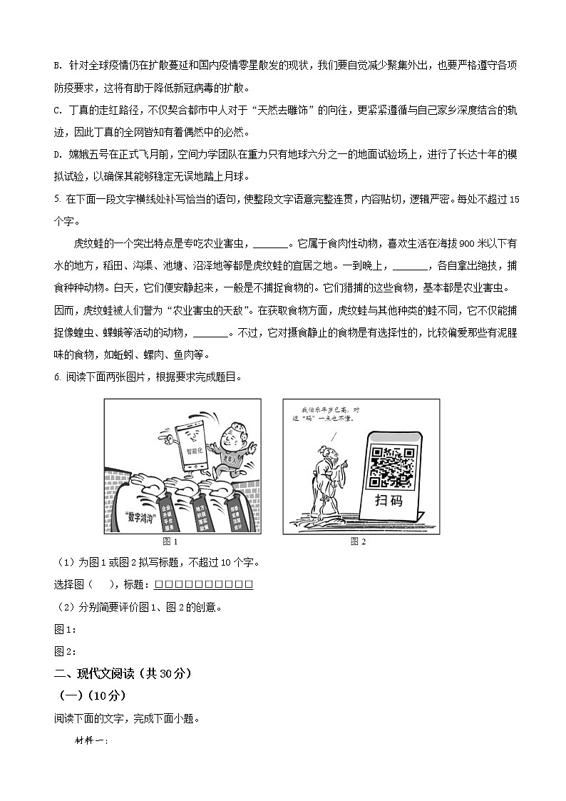 2021届浙江省诸暨市高三上学期期末语文试题含答案02