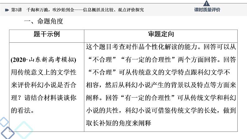 第1部分 专题1　第3讲　千淘和万漉，吹沙始到金——信息概括及比较、观点评价探究课件PPT第3页