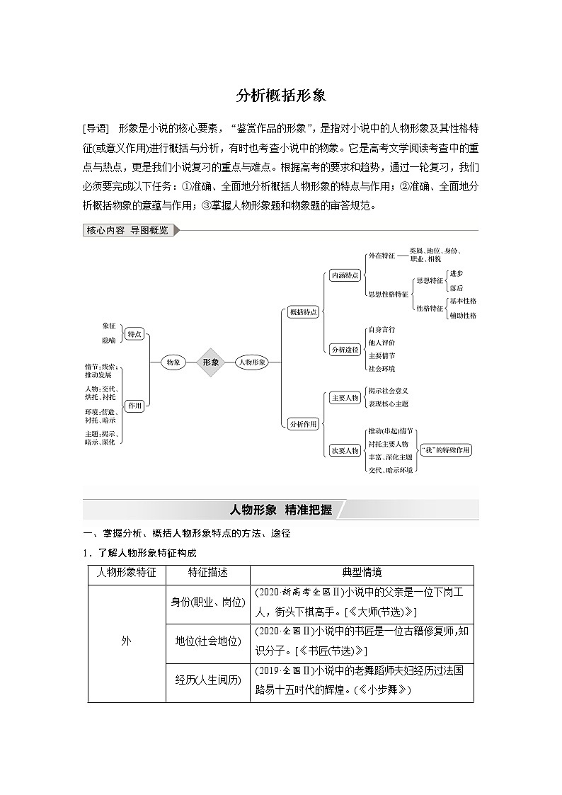高考语文文学类文本阅读5 小说（分析概括形象）（讲义）教案01