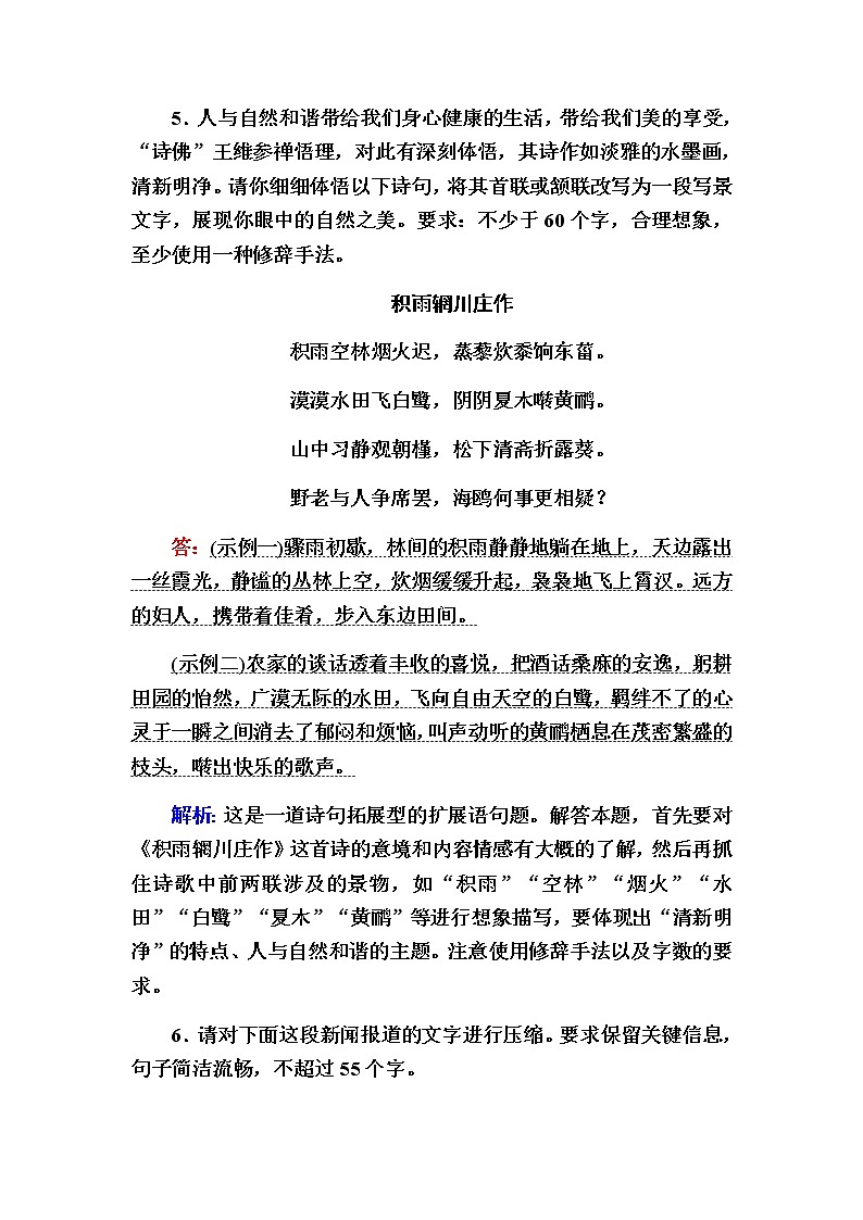 新高考语文一轮复习（山东专用）扩展语句（含修辞）压缩语段作业含答案第3页