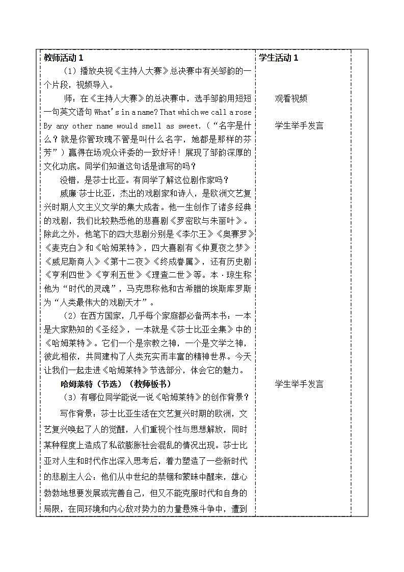 6《哈姆莱特》教学设计—高中语文部编版（2019）必修下册第2页