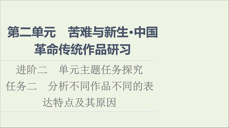 2021_2022学年新教材高中语文第2单元进阶2任务2分析不同作品不同的表达特点及其原因课件部编版选择性必修中册202109292238第1页