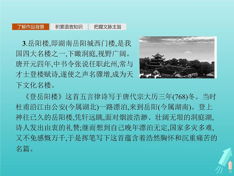 2021_2022学年高中语文第二单元置身诗境缘景明情夜归鹿门歌梦游天姥吟留别登岳阳楼菩萨蛮其二课件新人教版选修古代诗歌散文20210913140304