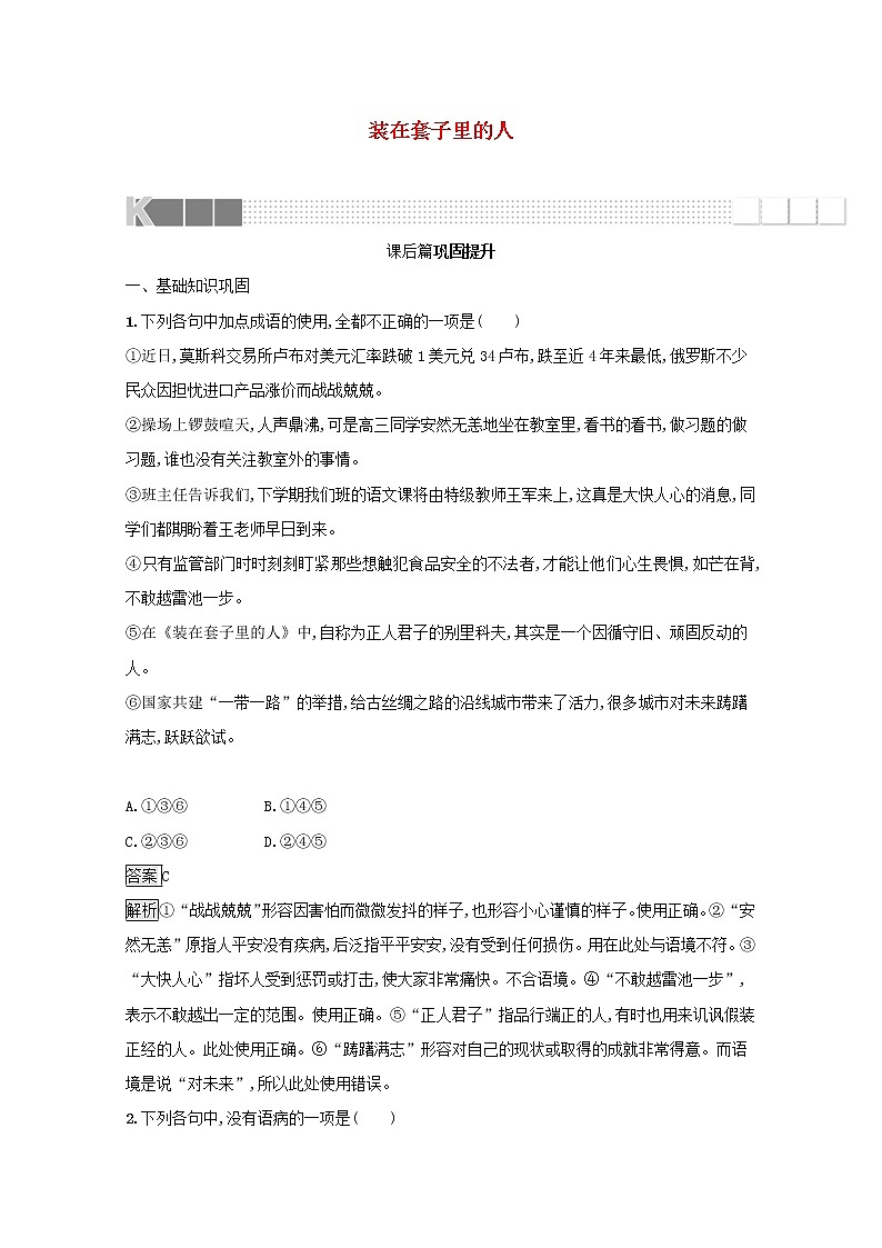 2021_2022学年高中语文第一单元2装在套子里的人训练含解析新人教版必修五01