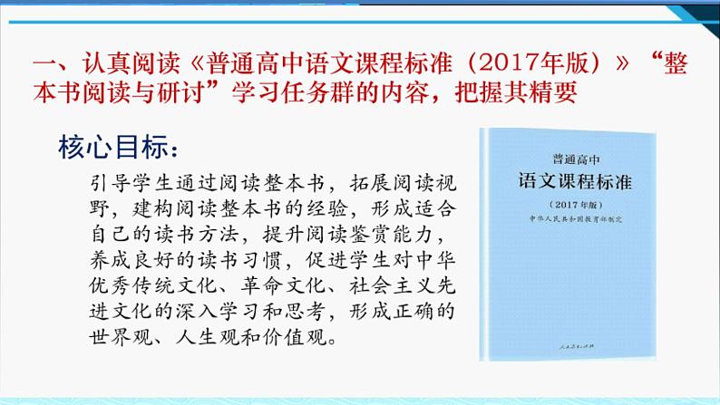 《普通高中语文课程标准》整本书阅读与研讨设计思路与教学建议课件PPT第1页