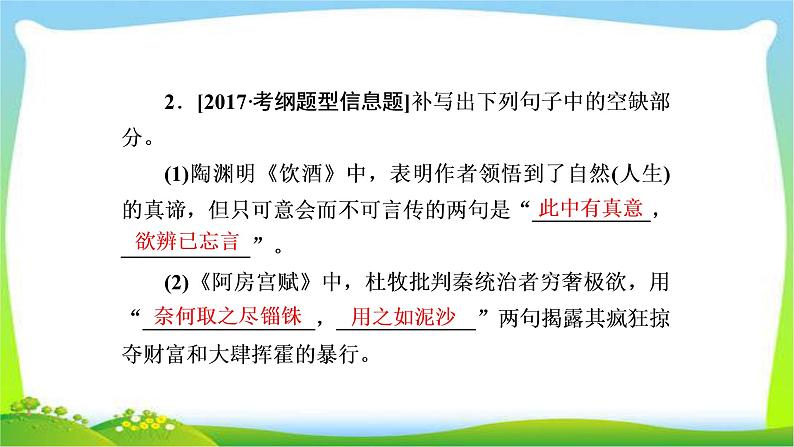 高考语文总复习专题九默写常见的名句名篇检测完美课件PPT02