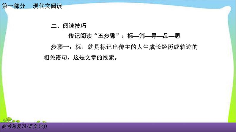 人教版高考语文总复习第一部现代文阅5传记阅读一五步法，快速读通传记课件PPT第8页