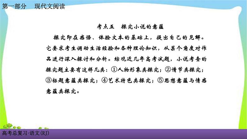 人教版高考语文总复习第一部现代文阅2小说阅读五探究小说的意蕴课件PPT第1页