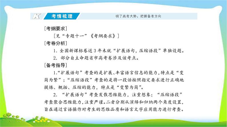 高考语文总复习专题十二扩展语句，压缩语段课件PPT02