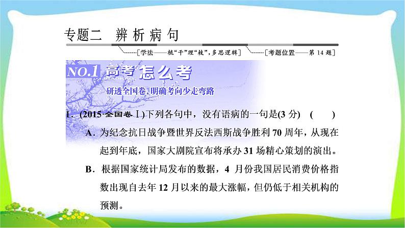 高考语文总复习专题十辨析并修改病句二课件PPT第1页