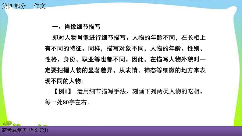 人教版高考语文总复习写作专题一专项突破九掌握记叙文细节描写的方法课件PPT第3页