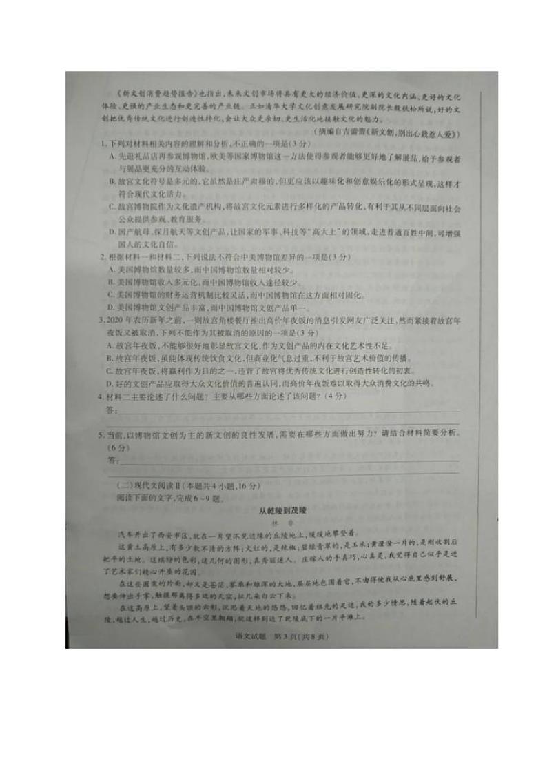 河南省濮阳市2020届高三毕业班第一次模拟考试语文试题含答案第3页