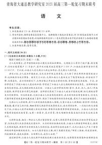 2021届青海省西宁市大通回族土族自治县高三上学期第一轮复习期末联考语文试题 PDF版