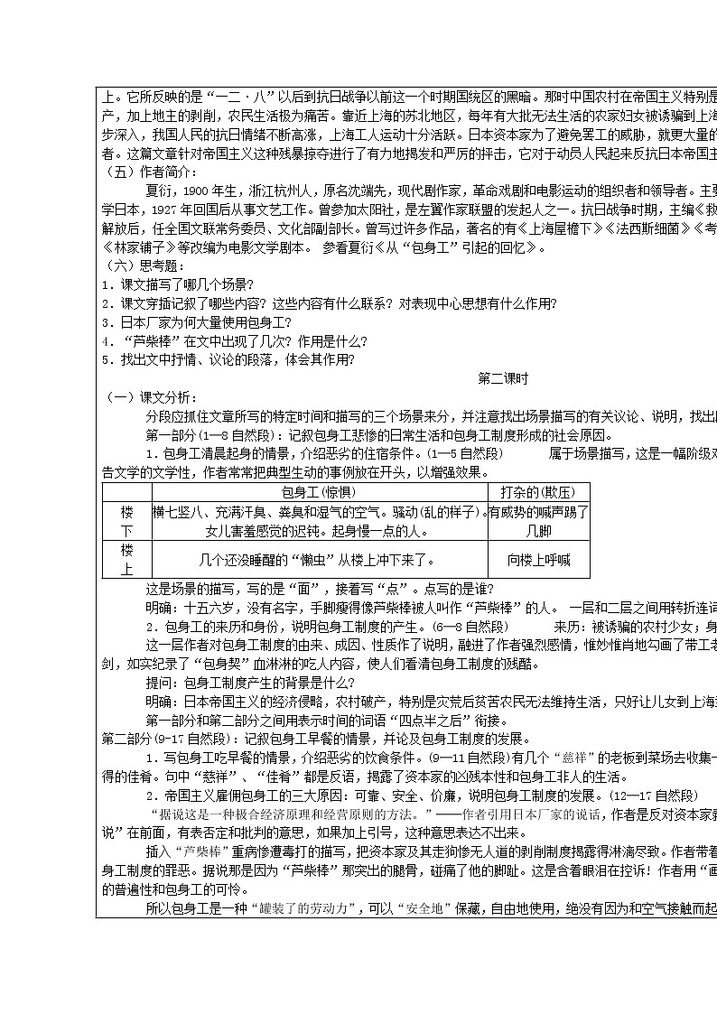 湖南省新田一中高一语文教案：4.11《包身工》（新人教版必修1）02