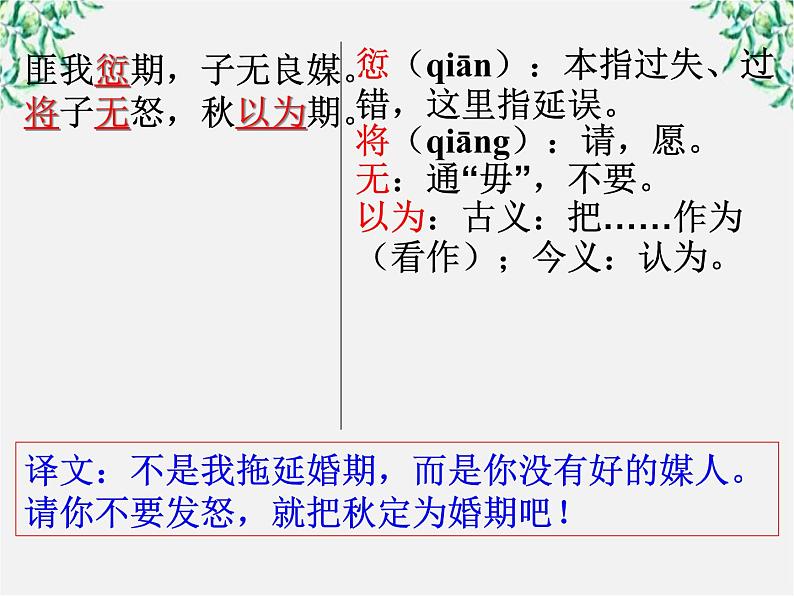 【年暑假礼包】高一语文精品课件：2.4《氓》2（新人教版必修2）第6页