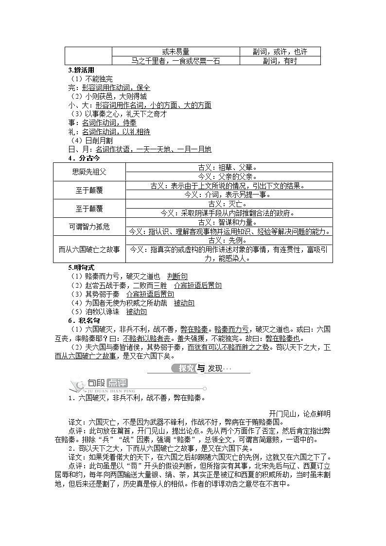 高二语文精品导学案（详解版）：人教选修中国古代诗歌散文欣赏第五单元第1课《六国论》02