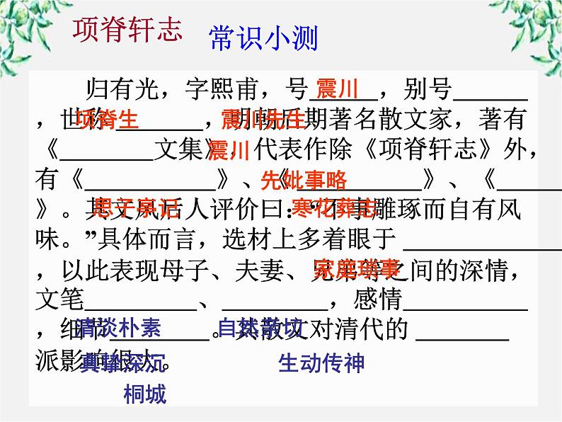 福建省泉州一中高二语文课件《项脊轩志》05