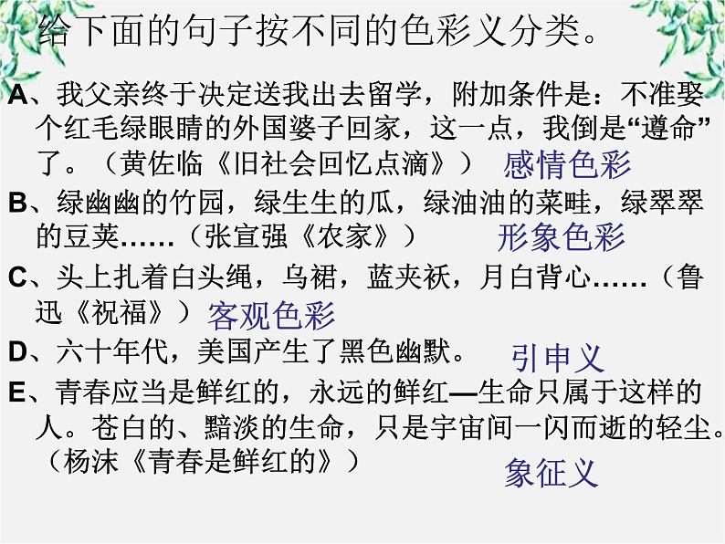 高中语文人教版选修大全：《淡妆浓抹总相宜──语言的色彩》课件1第3页