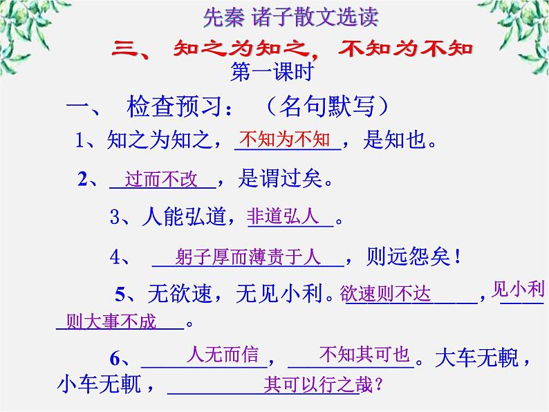 高中语文人教版选修大全：《知之为知之，不知为不知》课件1第1页