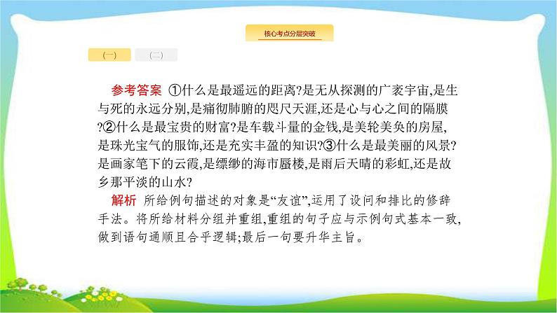 高考语文突破复习语言文字应用专题五句式的仿用、变换,扩展语句、压缩语段完美课件PPT08