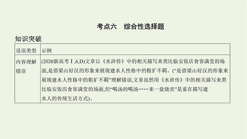 课标版2022版高考语文总复习第一部分现代文阅读专题四文学类文本阅读__散文考点六综合性选择题课件01