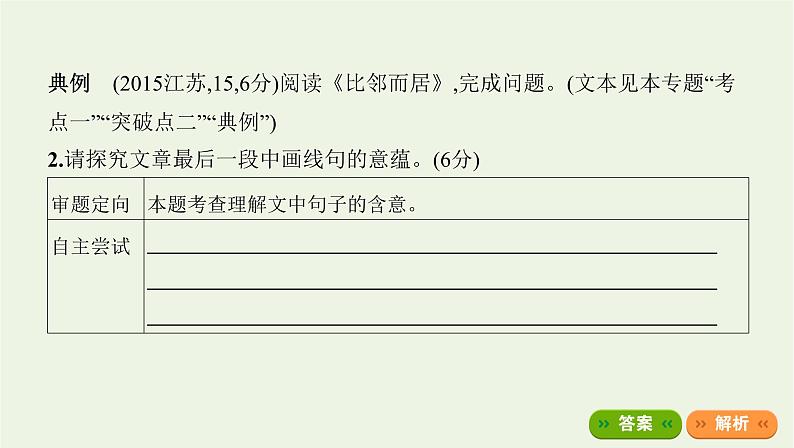 课标版2022版高考语文总复习第一部分现代文阅读专题四文学类文本阅读__散文考点三理解文中词语的含义句子的含意课件第8页