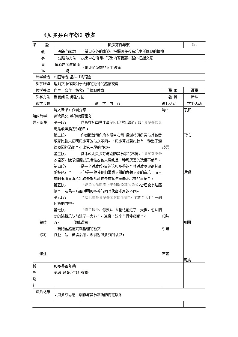 高中语文人教版选修大全：《贝多芬百年祭》教案01