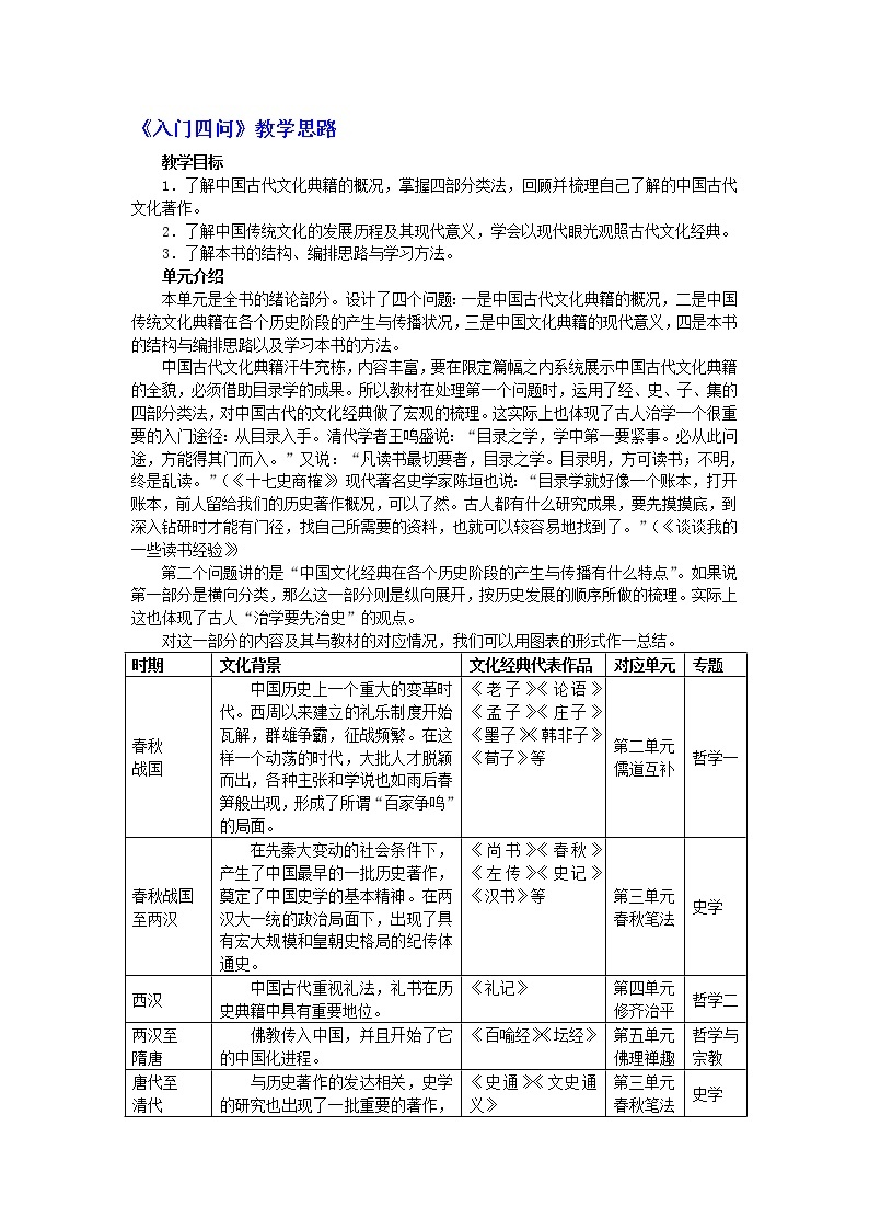 高中语文人教版选修大全：《入门四问》教学思路教案01