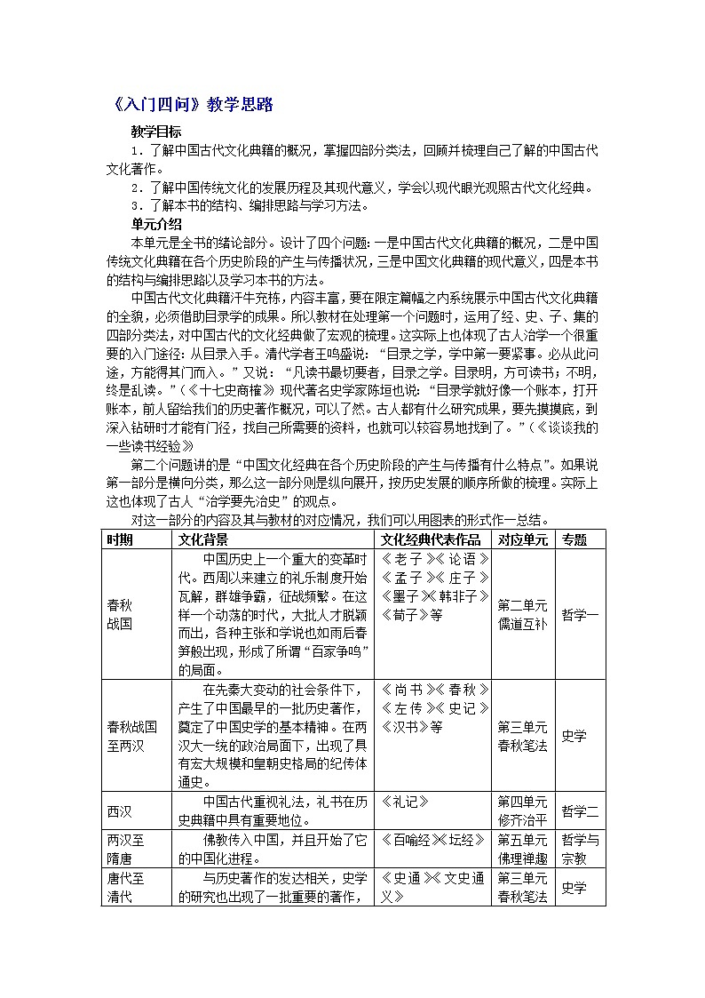 高中语文人教版选修大全：《入门四问》教学思路教案第1页