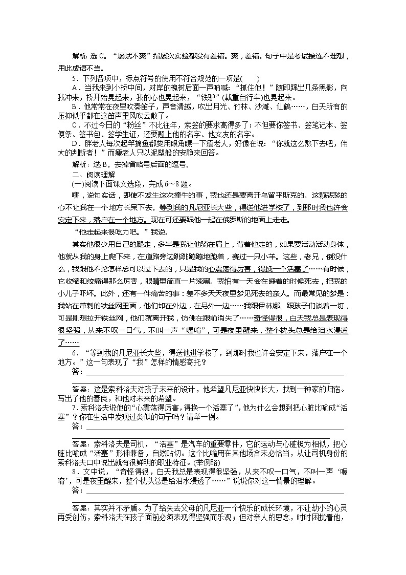 高中语文秋季一轮复习备课系列：2.1《一个人的遭遇（节选）》同步练习4（苏教版必修2）540第3页