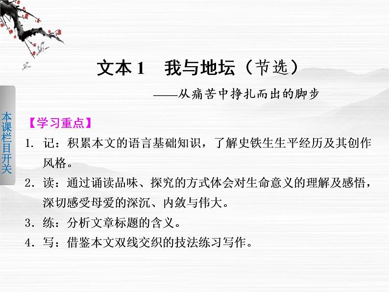 《学案导学设计》高一语文配套课件：1.1我与地坛（苏教版必修2）36402