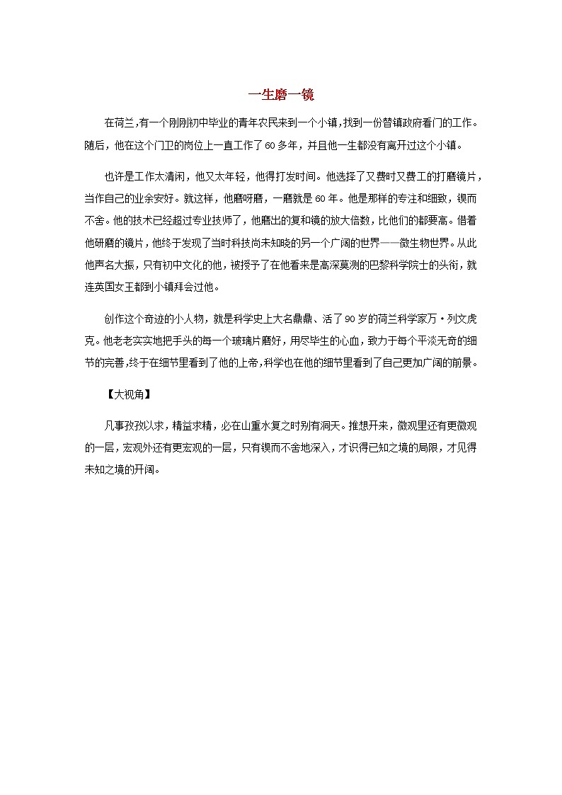 高中语文经典写作素材立志篇：一生磨一镜第1页