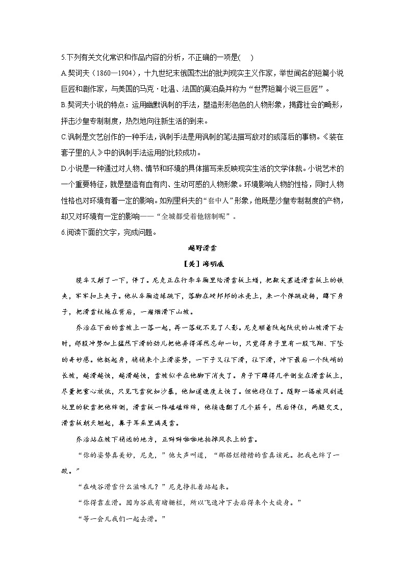 13.2装在套子里的人——2021-2022学年高一语文人教统编版必修下册随堂检测第2页
