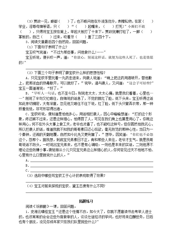 高中语文苏教版选修：《宝玉挨打》同步练习第2页