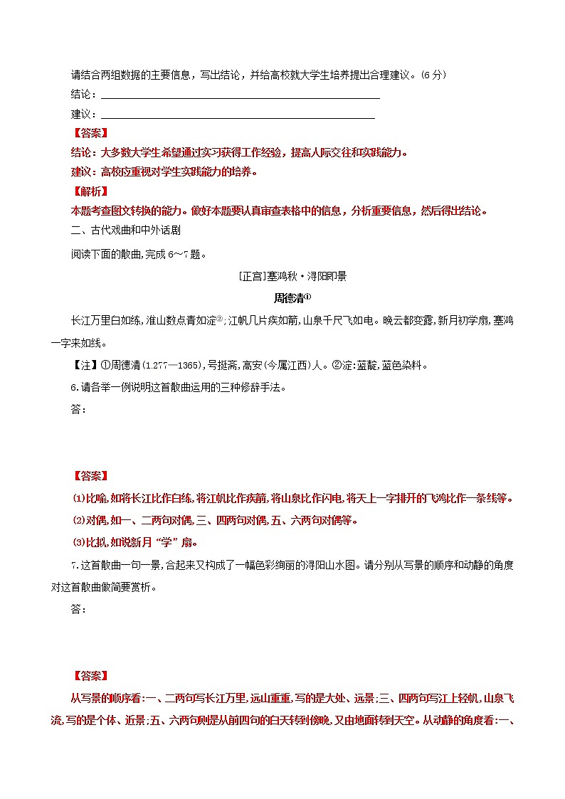 高一语文寒假作业同步练习题古代戏曲和中外话剧含解析03